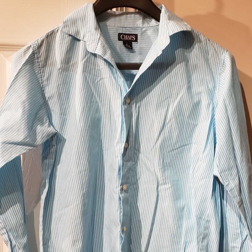CHAPS Green & White Striped Shirt